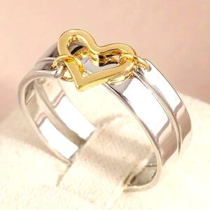 Two tone plated heart ring size 8